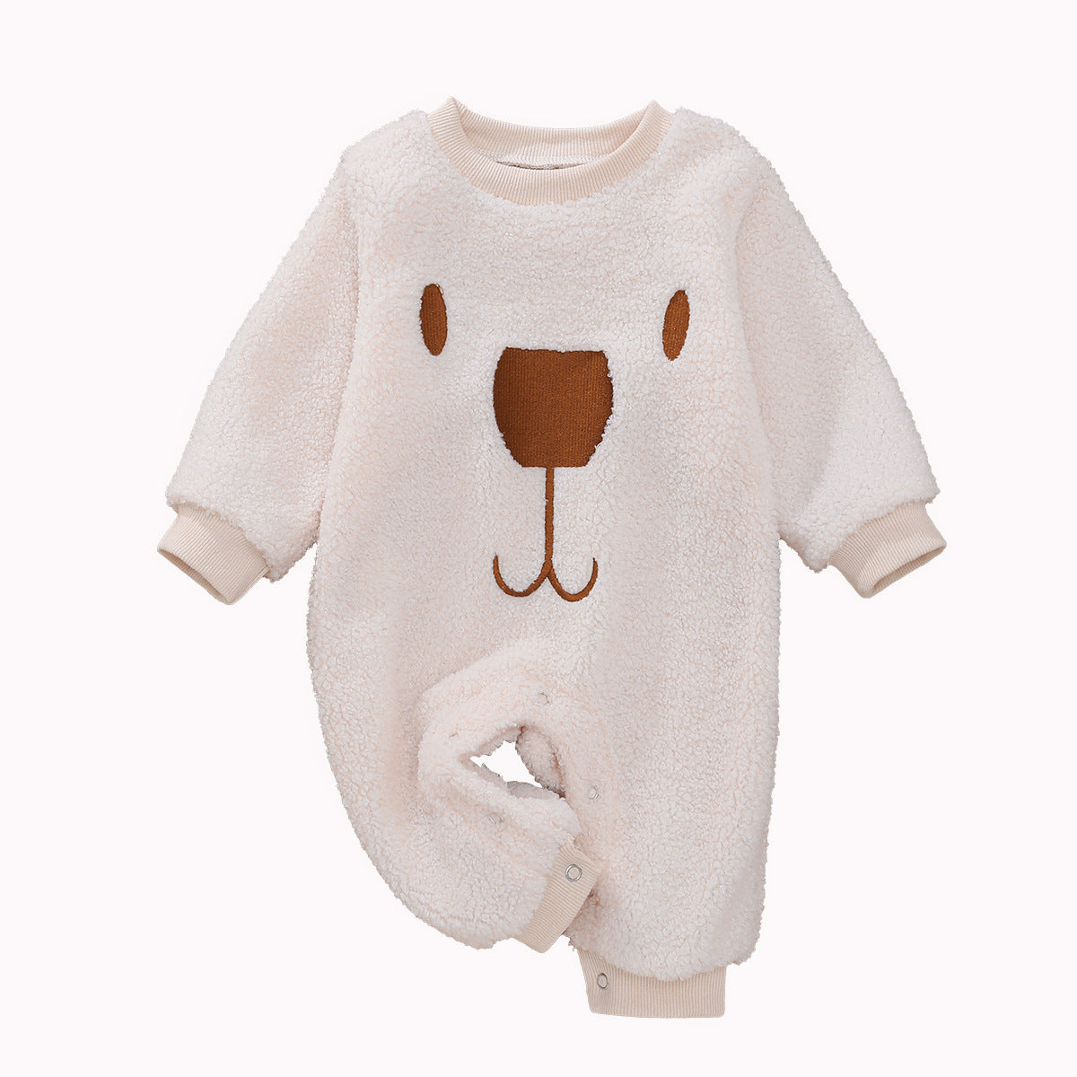 Infant Brown White Two-tone Bear Printed Jumpsuit