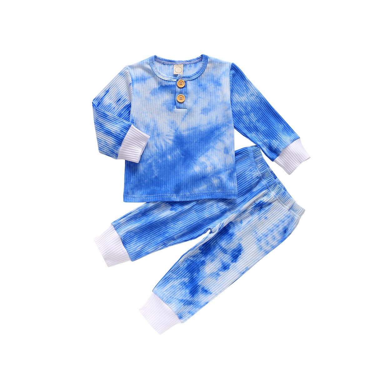 Two-piece Tie-dye Three-color Pit Strip Long-sleeved Top And Trousers