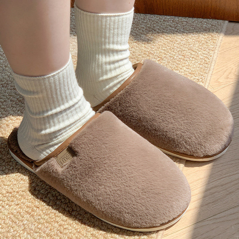 Winter Plush Slippers Warm Solid House Shoes Non-slip Bedroom Floor Home Slipper For Women Men