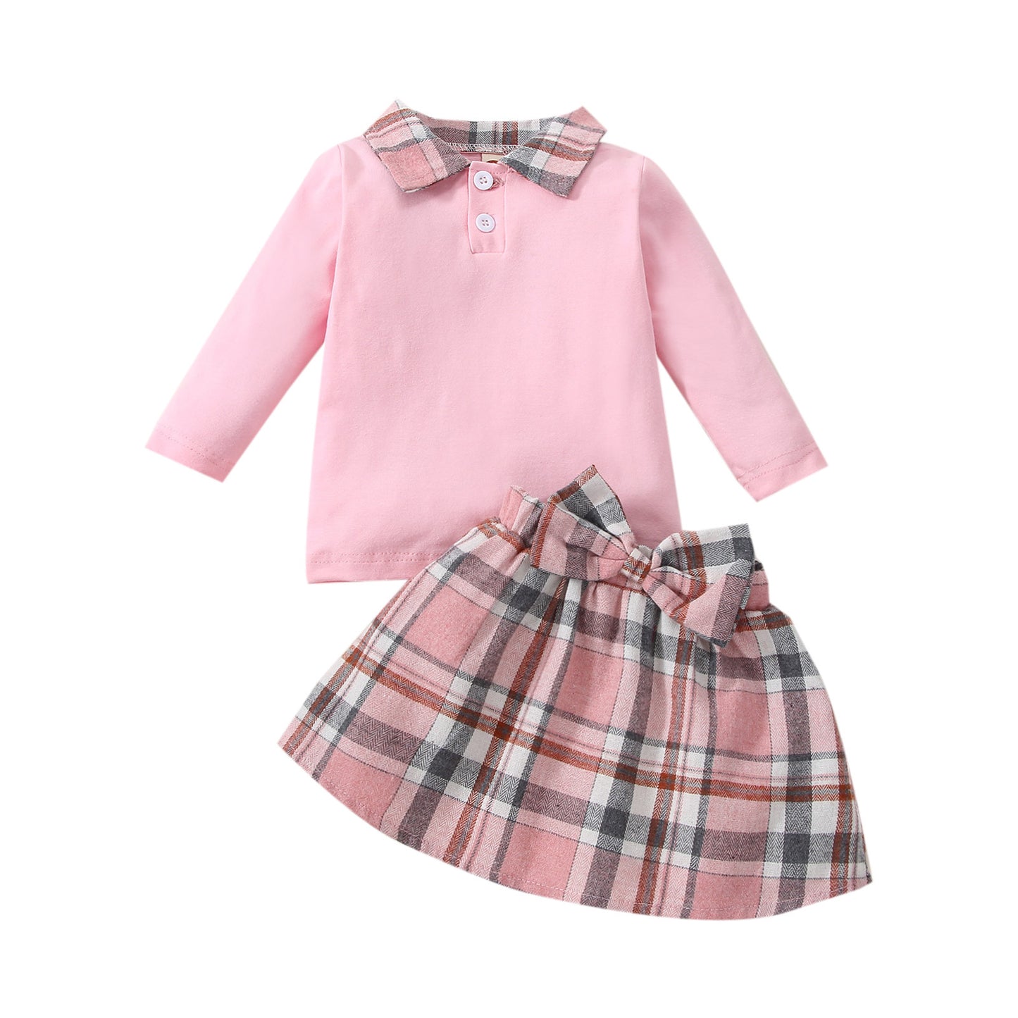 Ins New Children's Clothing Long-sleeved Shirt Plaid Skirt Suit