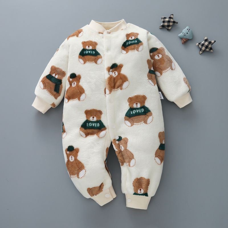 Pure color cute thick warm baby onesies