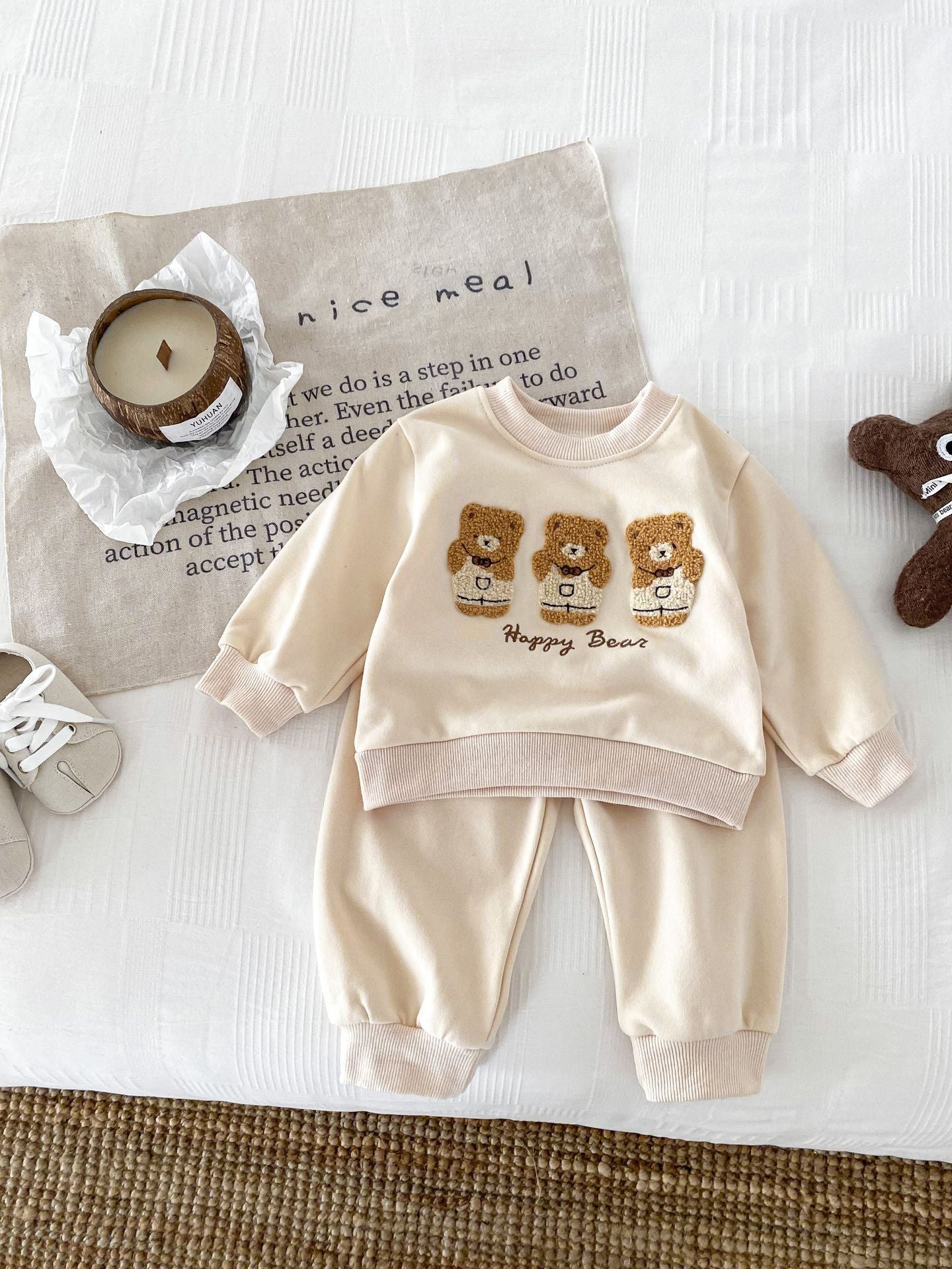 Korean Style Baby Cartoon Bear Embroidered Sweater Baby Cute Cute Fashion Cute Loose Top Suit