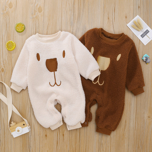 Infant Brown White Two-tone Bear Printed Jumpsuit