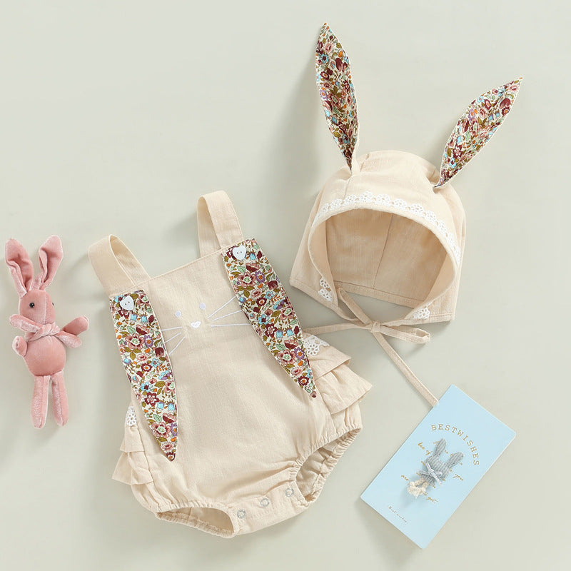 Rabbit Embroidered Baby Sleeveless Jumpsuit