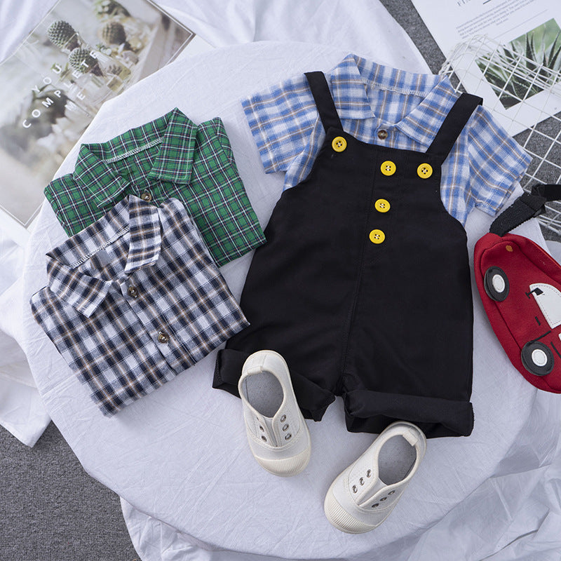 New Summer Boys' Children's Clothing Korean Style Suspender Suit Children's Short Sleeve Two Pieces