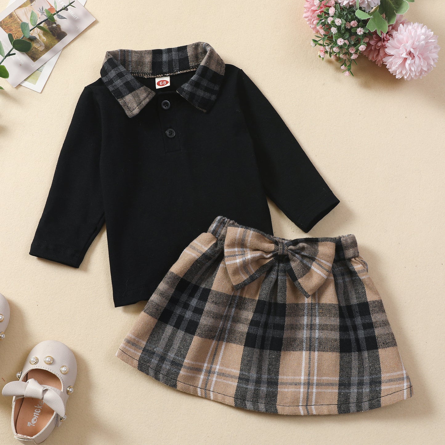 Ins New Children's Clothing Long-sleeved Shirt Plaid Skirt Suit