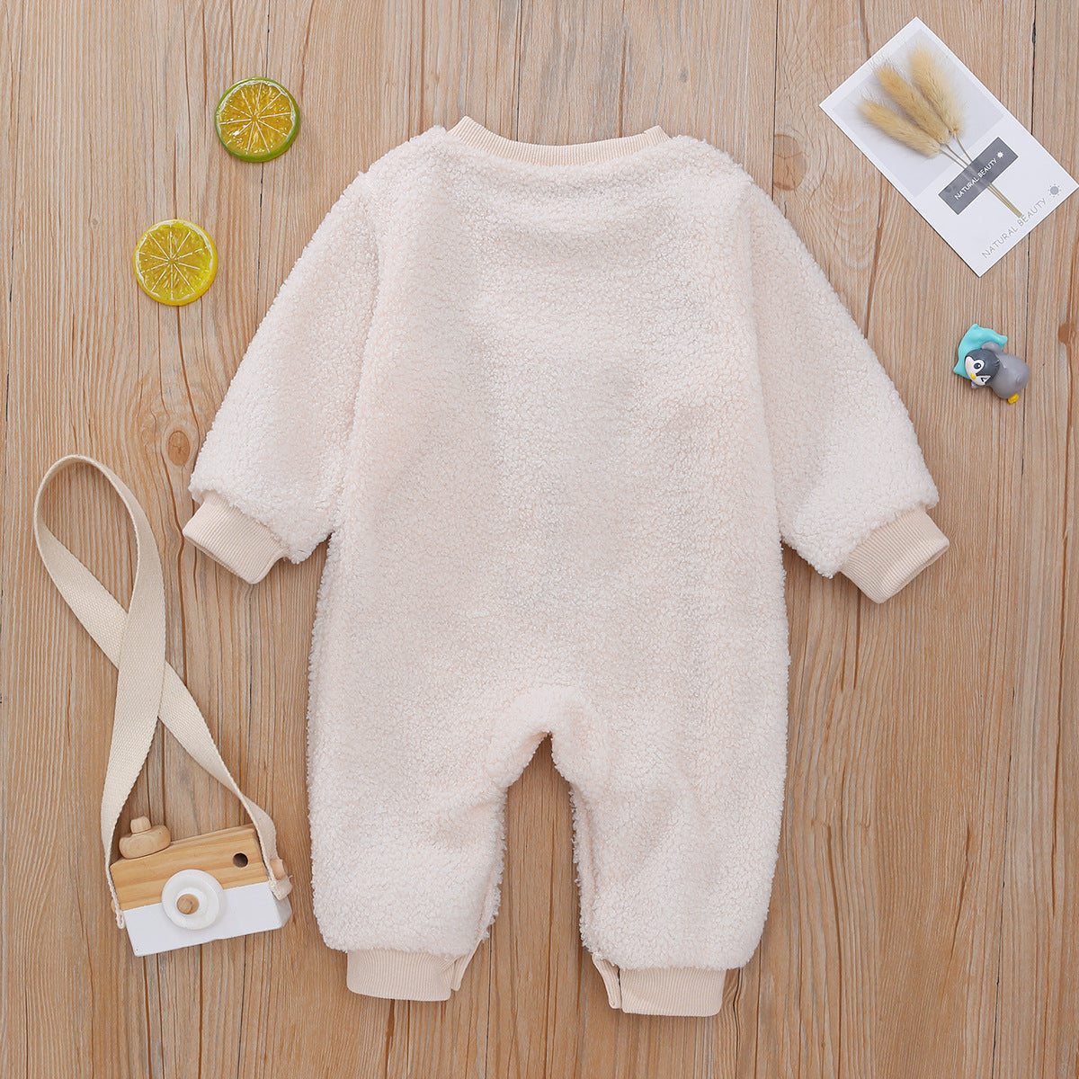 Infant Brown White Two-tone Bear Printed Jumpsuit