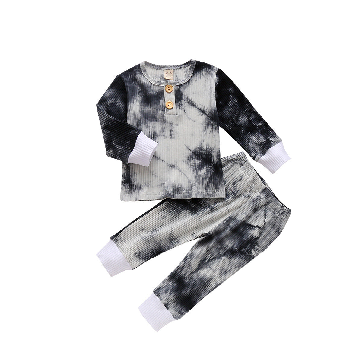 Two-piece Tie-dye Three-color Pit Strip Long-sleeved Top And Trousers