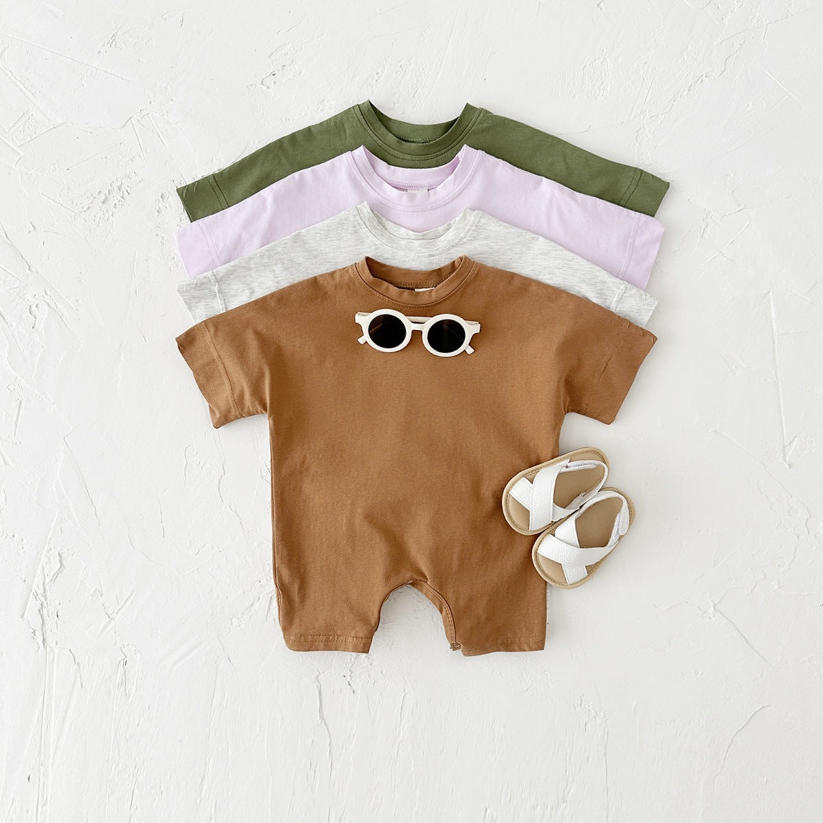 Newborn Jumpsuit Baby Solid Color Short Sleeve Infant Rompers