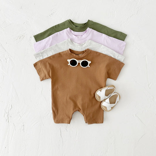 Newborn Jumpsuit Baby Solid Color Short Sleeve Infant Rompers