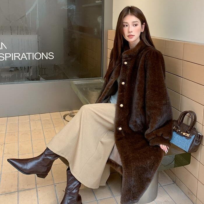 Mid-ancient Long Mink Environmental Protection Purple Velvet Whole Mink Marten Overcoats