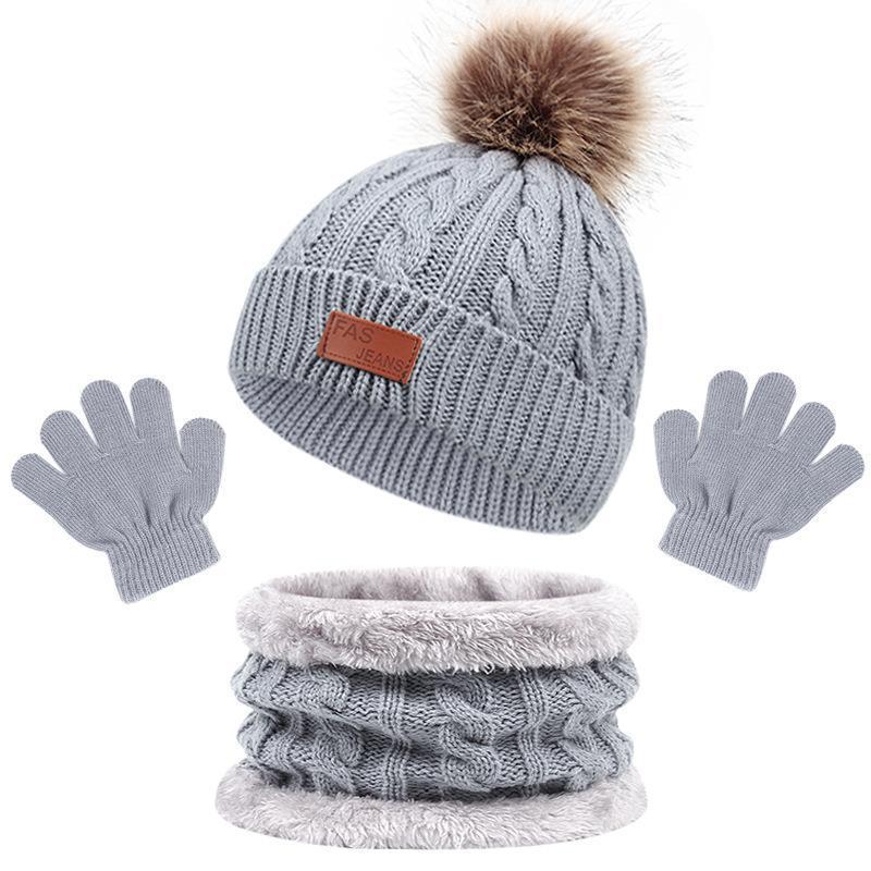 Children's Autumn And Winter New Hat Scarf Gloves Three-piece Hat Suit