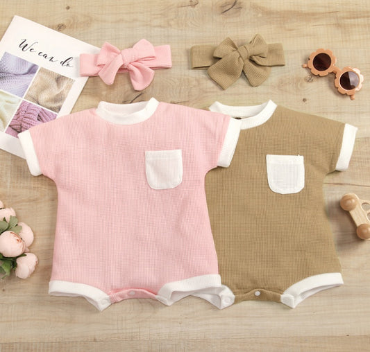 Solid Color Waffle Baby Jumpsuit