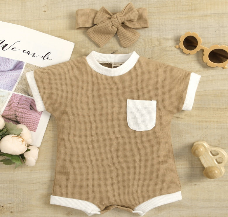 Solid Color Waffle Baby Jumpsuit