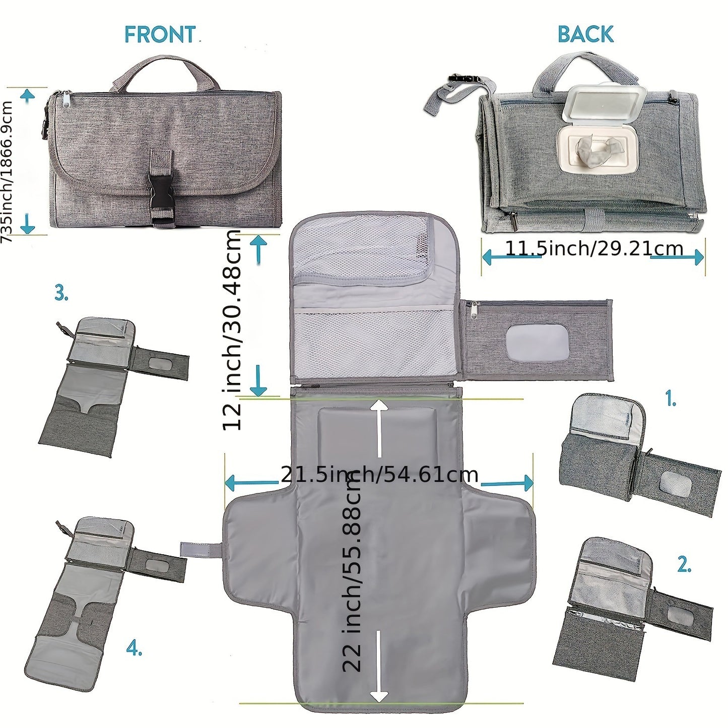 Waterproof Portable Diaper Changing Pad With Head Cushion And Smart Wipes Pocket - Travel Changing Mat Station Kit For Newborns - Perfect Baby Shower Gift For Boys And Girls - Ideal For Halloween, Tha