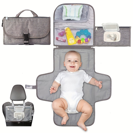 Waterproof Portable Diaper Changing Pad With Head Cushion And Smart Wipes Pocket - Travel Changing Mat Station Kit For Newborns - Perfect Baby Shower Gift For Boys And Girls - Ideal For Halloween, Tha