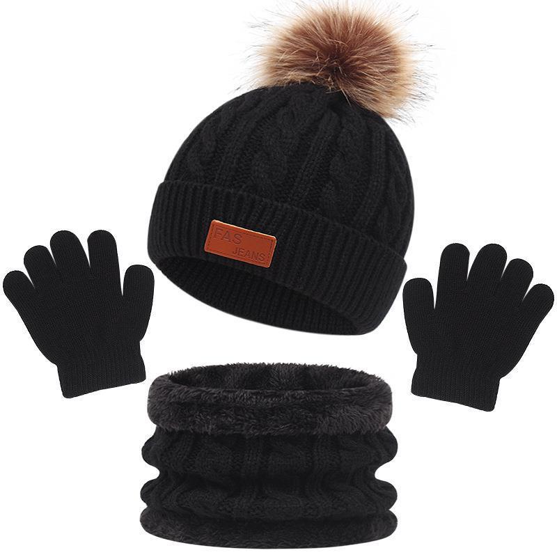 Children's Autumn And Winter New Hat Scarf Gloves Three-piece Hat Suit