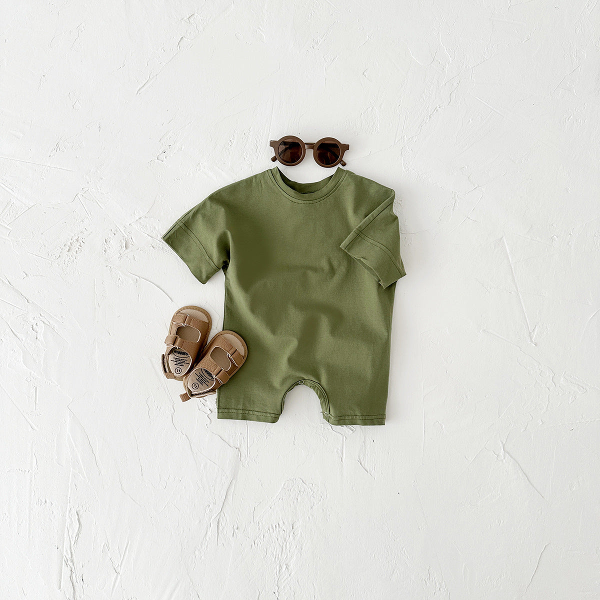 Newborn Jumpsuit Baby Solid Color Short Sleeve Infant Rompers