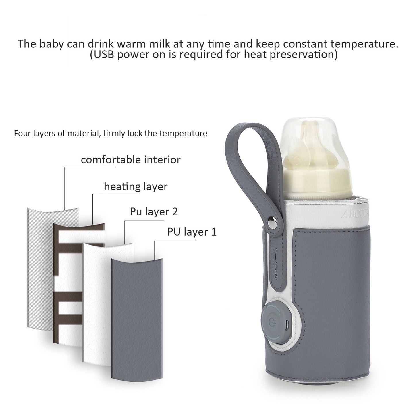 Warm Milk Leather Adjustable Heating Bottle Bag