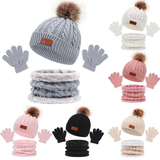 Children's Autumn And Winter New Hat Scarf Gloves Three-piece Hat Suit