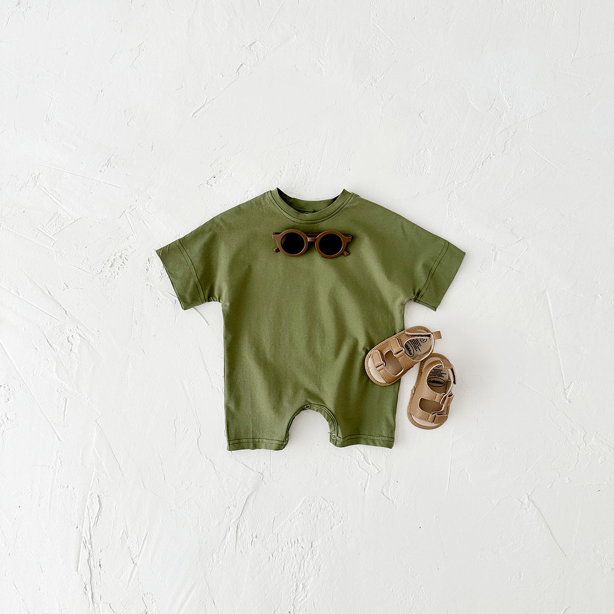 Newborn Jumpsuit Baby Solid Color Short Sleeve Infant Rompers